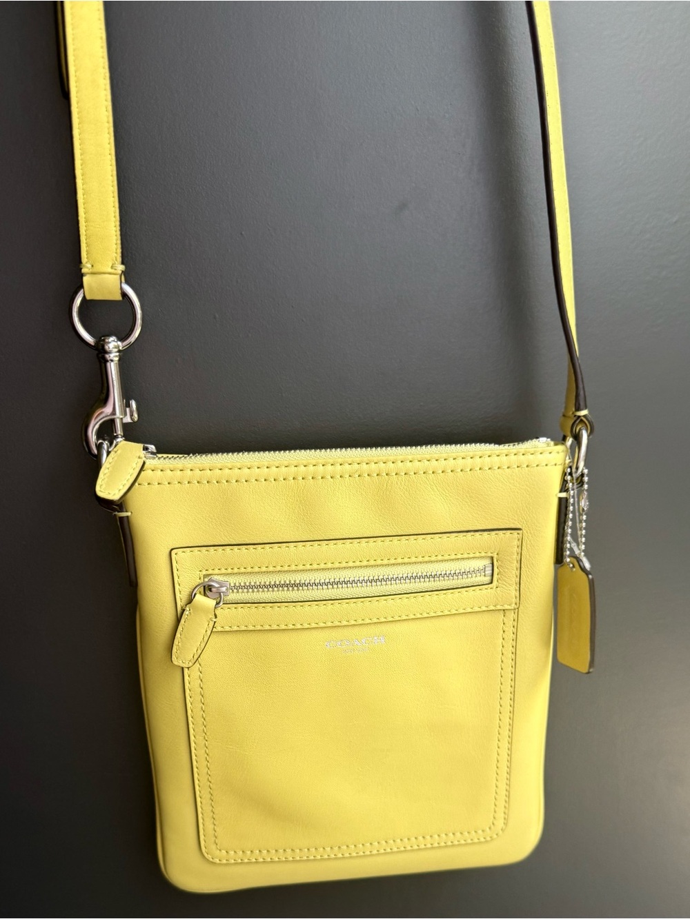 Coach Legacy Leather Swingpack Crossbody Bag in vibrant Lemon
